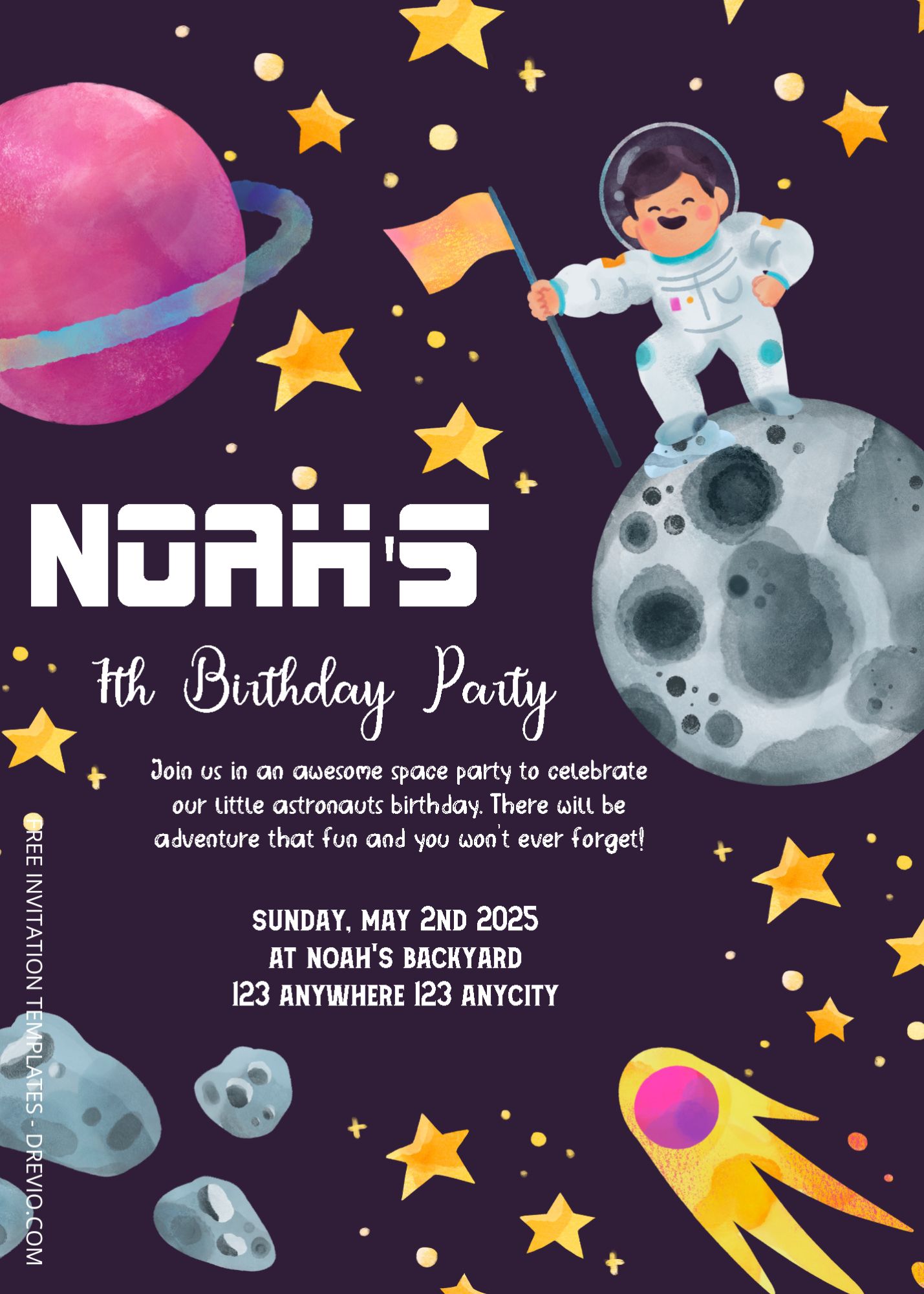 ( Free Editable PDF ) Space Odyssey Birthday Invitation Templates One
