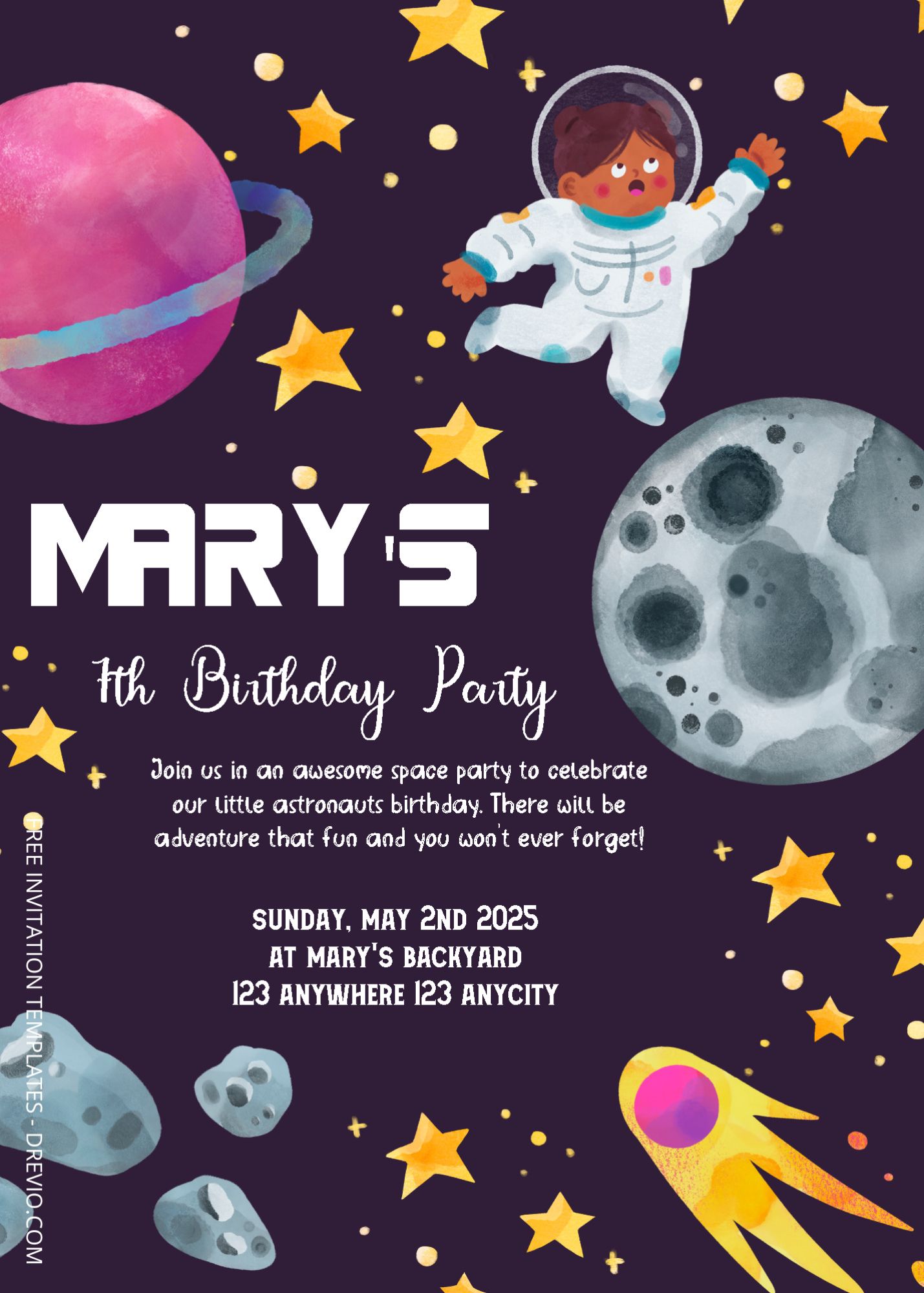 ( Free Editable PDF ) Space Odyssey Birthday Invitation Templates Three
