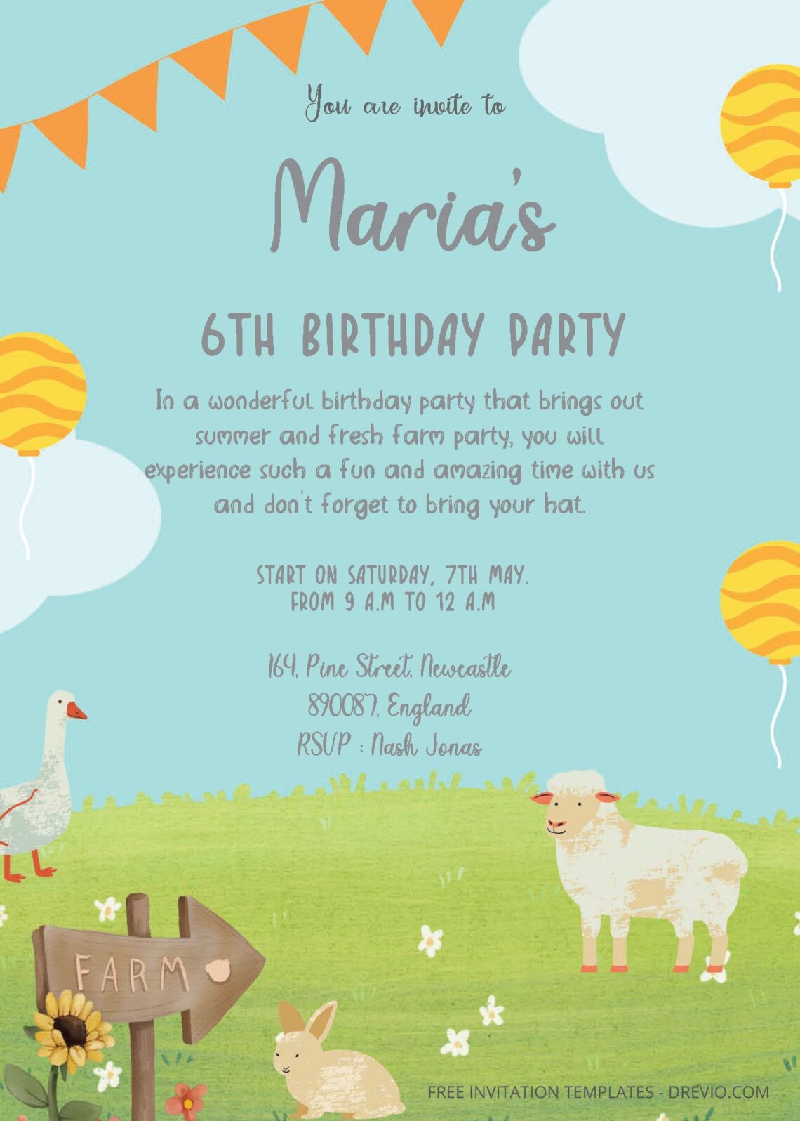 ( Free Editable PDF ) Sweet Farm Birthday Invitation Templates One