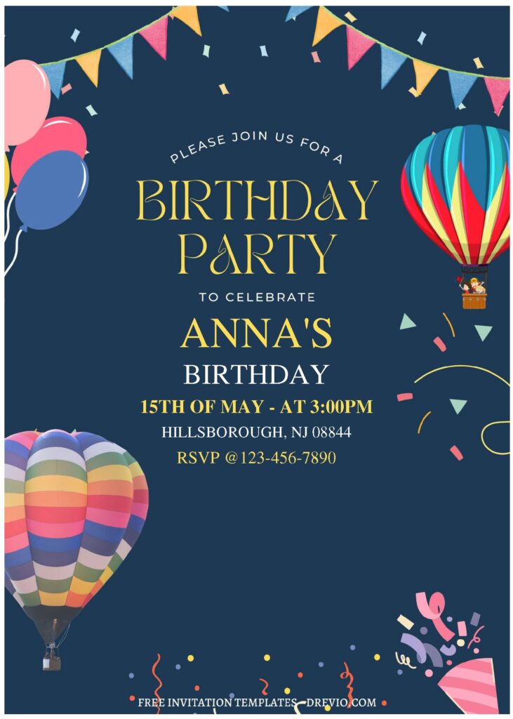 Invitation Template of (Free Editable PDF) Bright And Cheery Hot Air Balloon Birthday Invitation Templates 1