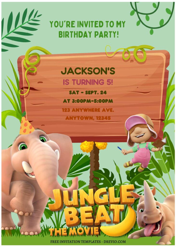 Invitation Template of (Free Editable PDF) Jungle Beat The Movie Birthday Invitation Templates 1