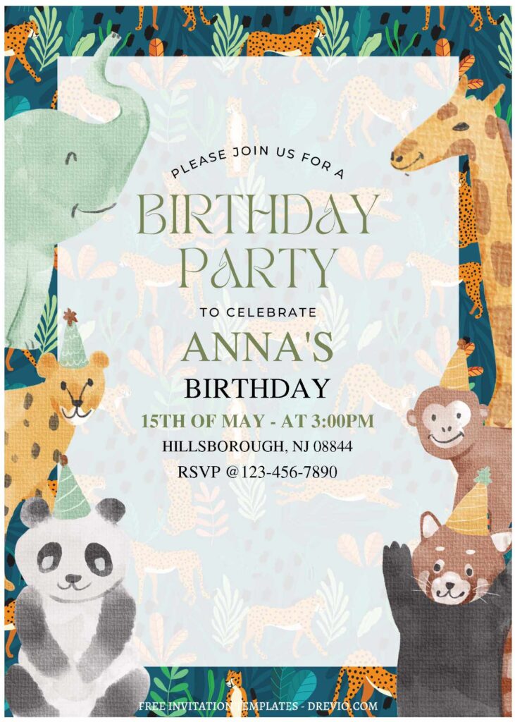 Invitation Template of (Free Editable PDF) Chic Jungle Animal Birthday Invitation Templates 1