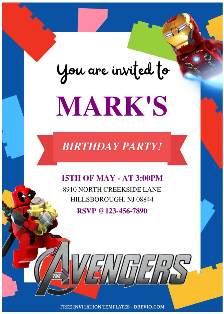 Invitation Template of (Free Editable PDF) Awesome Lego Marvel's Avengers Birthday Invitation Templates 1