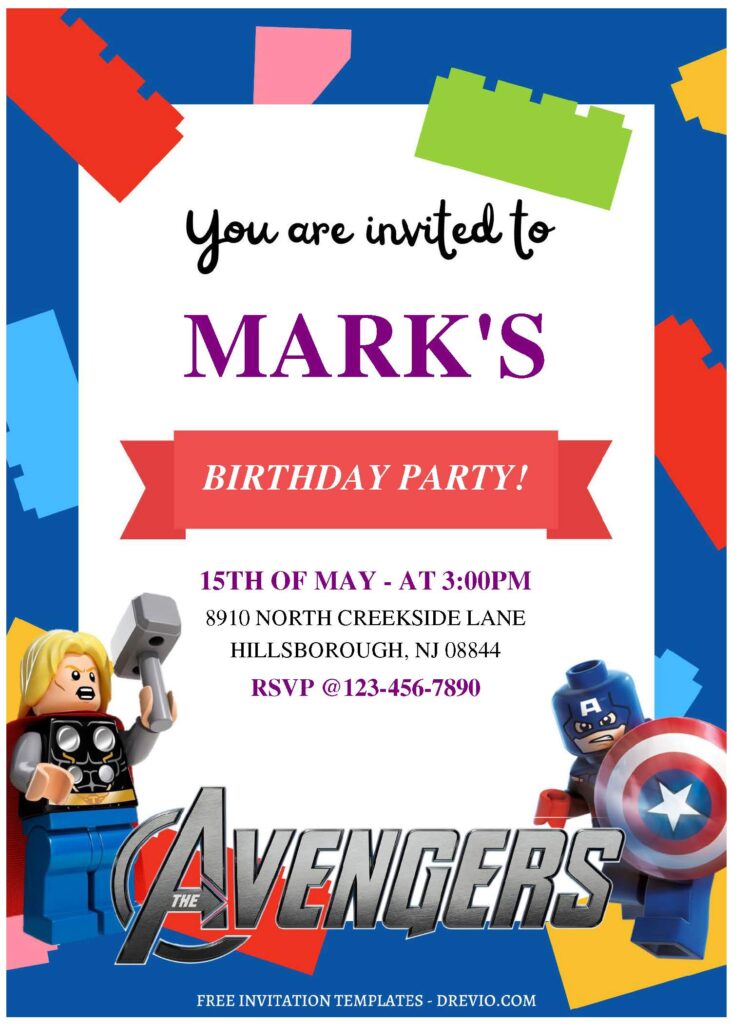 (Free Editable PDF) Awesome Lego Marvel's Avengers Birthday Invitation Templates A