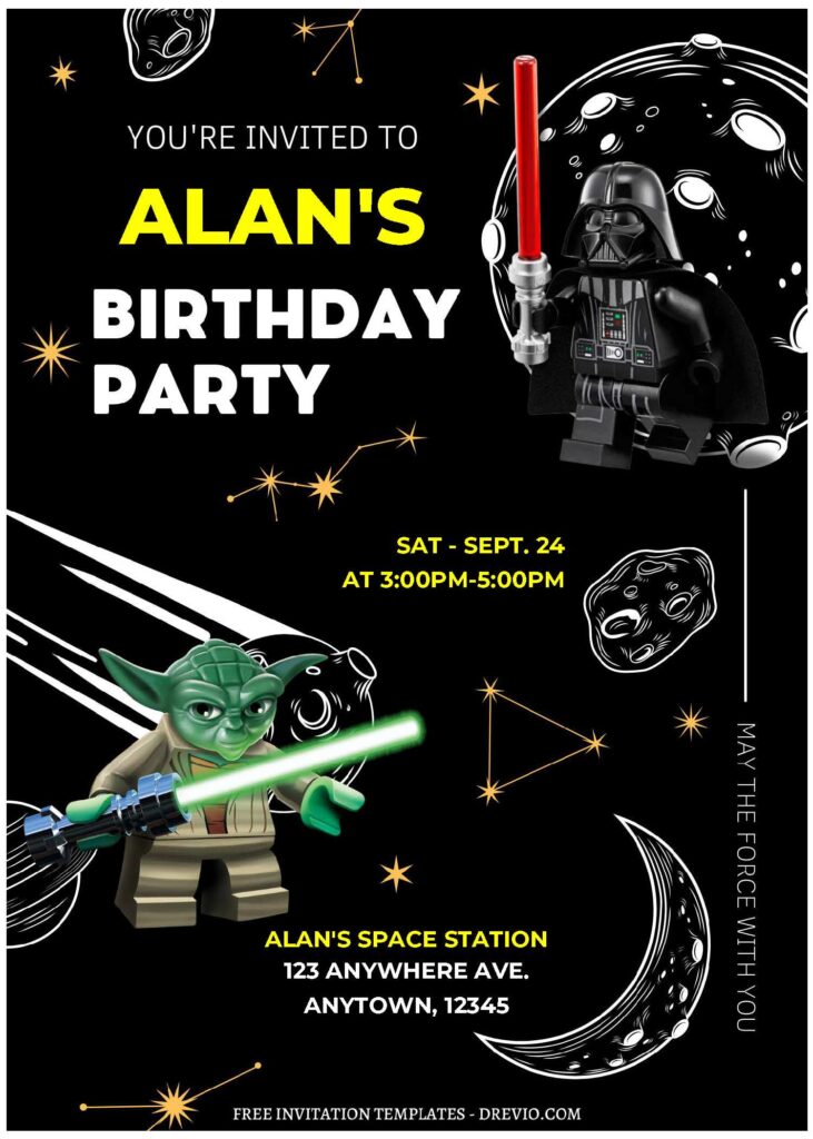 (Free Editable PDF) Skywalker Sage Lego Star Wars Birthday Invitation Templates C