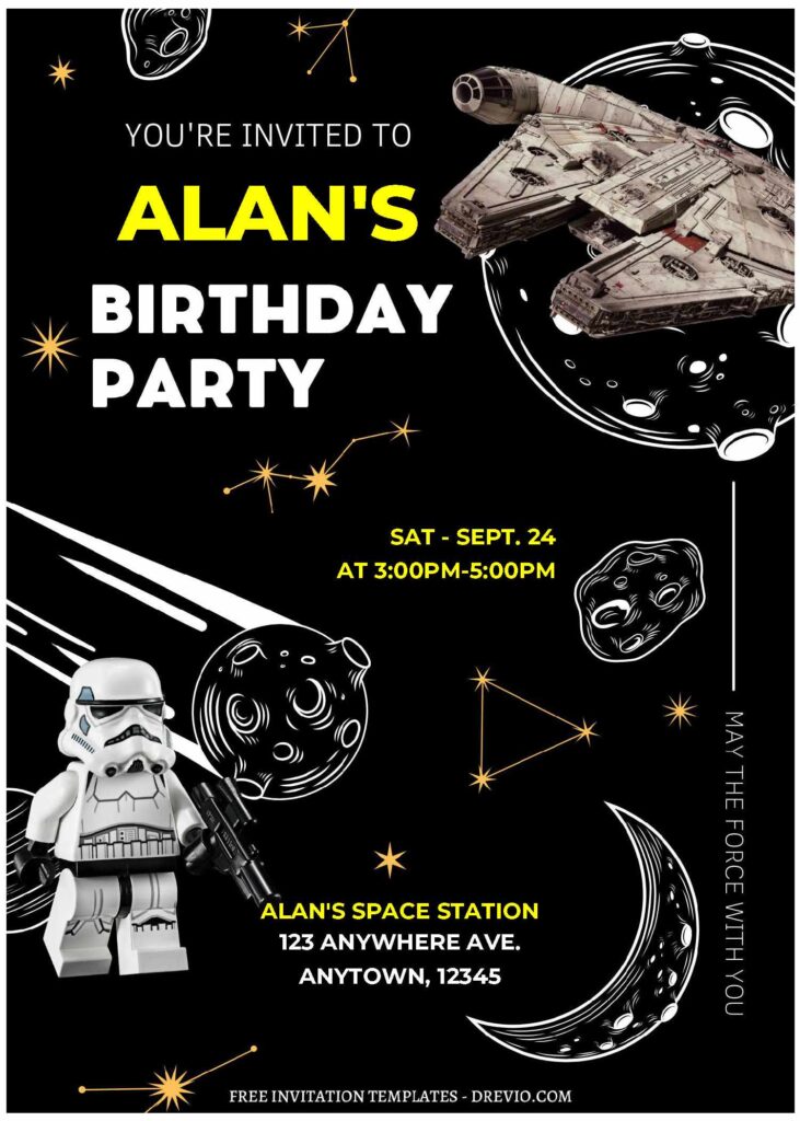 (Free Editable PDF) Skywalker Sage Lego Star Wars Birthday Invitation Templates A