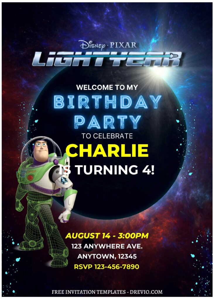 (Free Editable PDF) Disney Buzz Lightyear Birthday Invitation Templates B