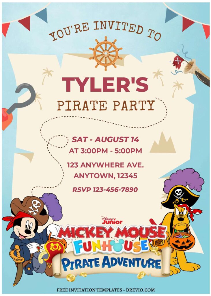 Invitation Template of (Free Editable PDF) Fun Mickey Mouse Pirate Adventure Birthday Invitation Templates 1