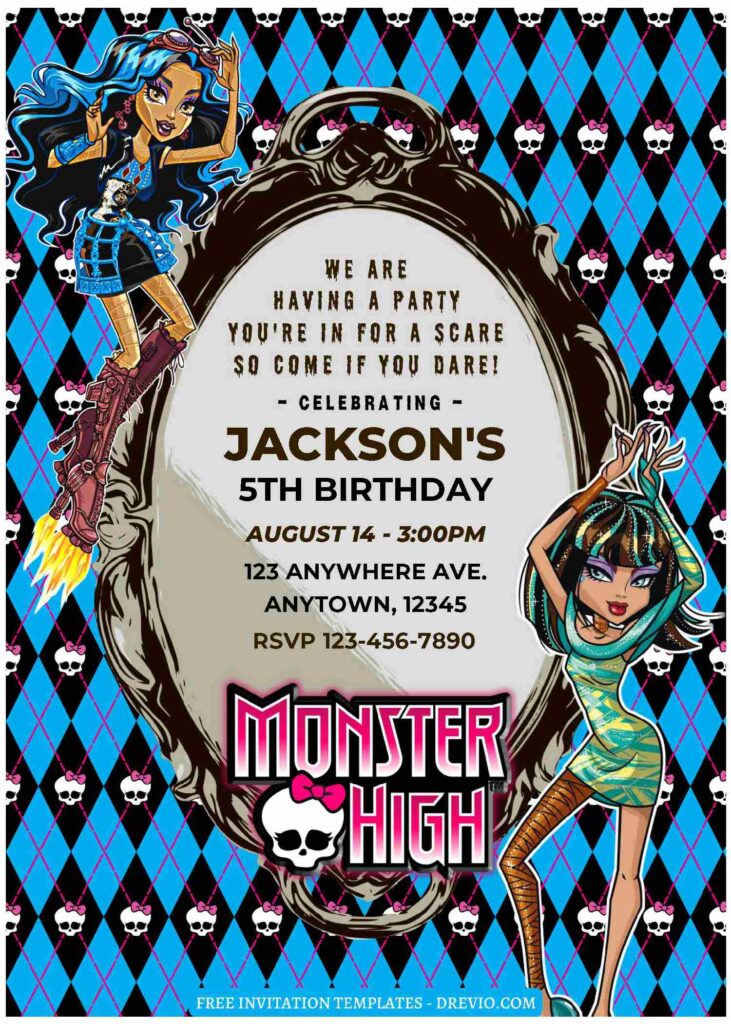 (Free Editable PDF) Monster High Birthday Invitation Templates C