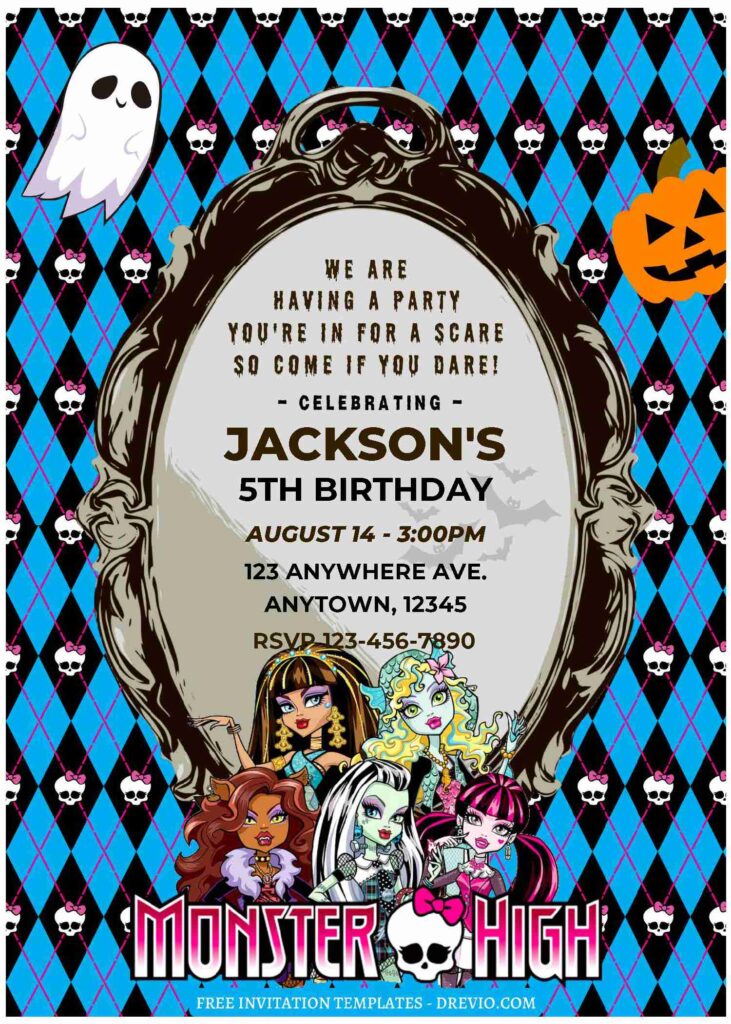 (Free Editable PDF) Monster High Birthday Invitation Templates A