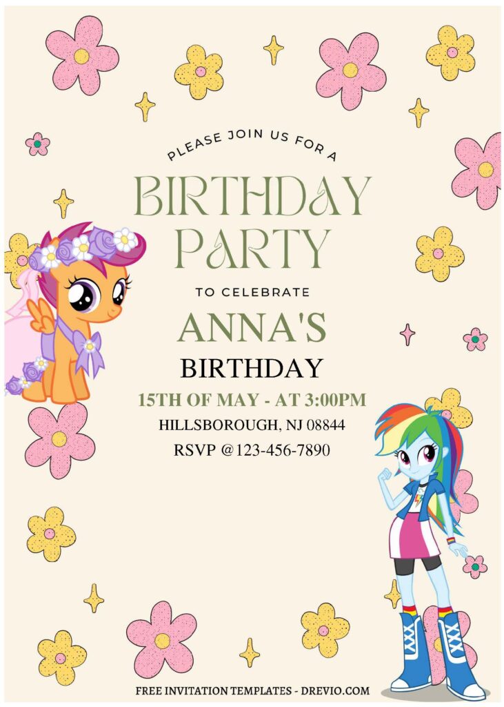 (Free Editable PDF) Magical Floral My Little Pony Birthday Invitation Templates C
