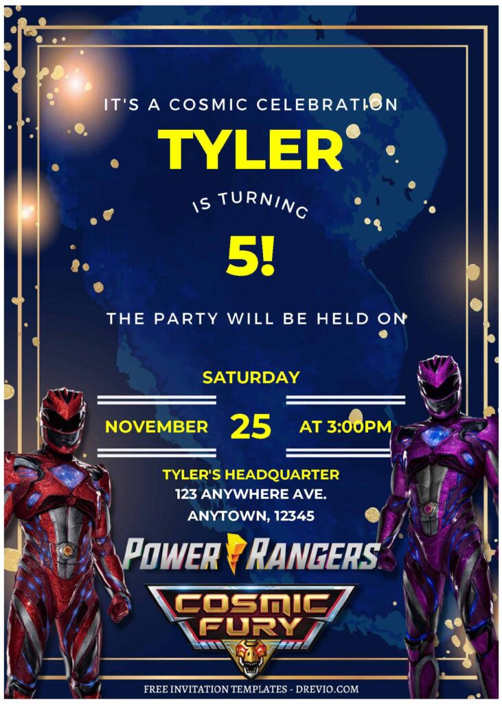 (Free Editable PDF) Power Rangers Cosmic Fury Birthday Invitation Templates C