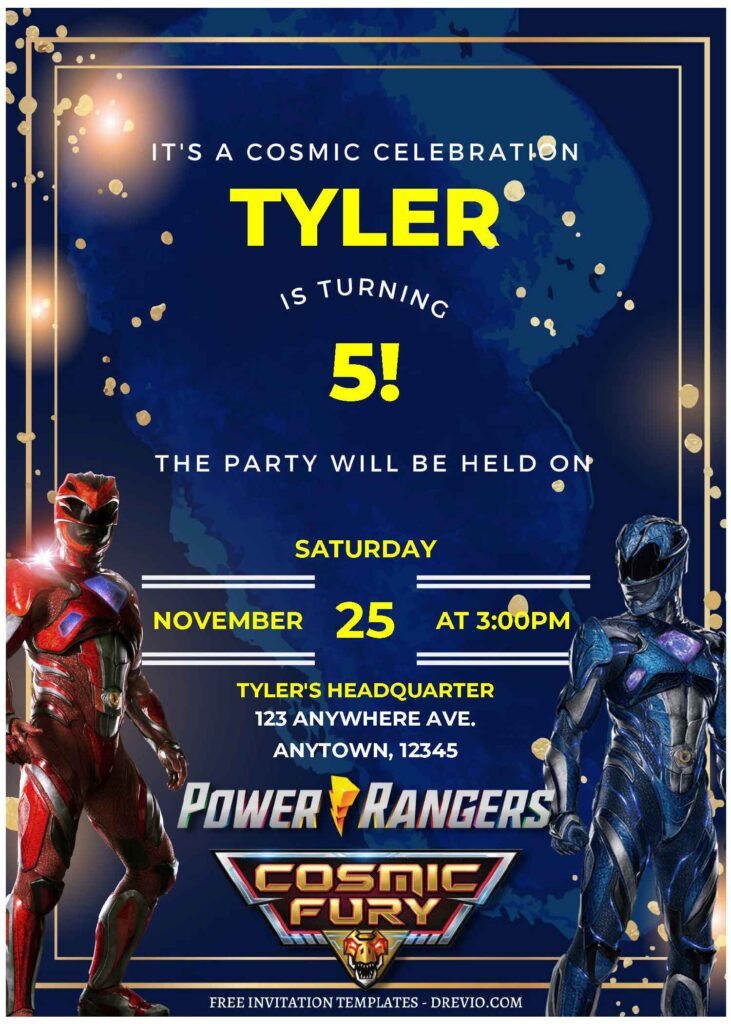 (Free Editable PDF) Power Rangers Cosmic Fury Birthday Invitation Templates A
