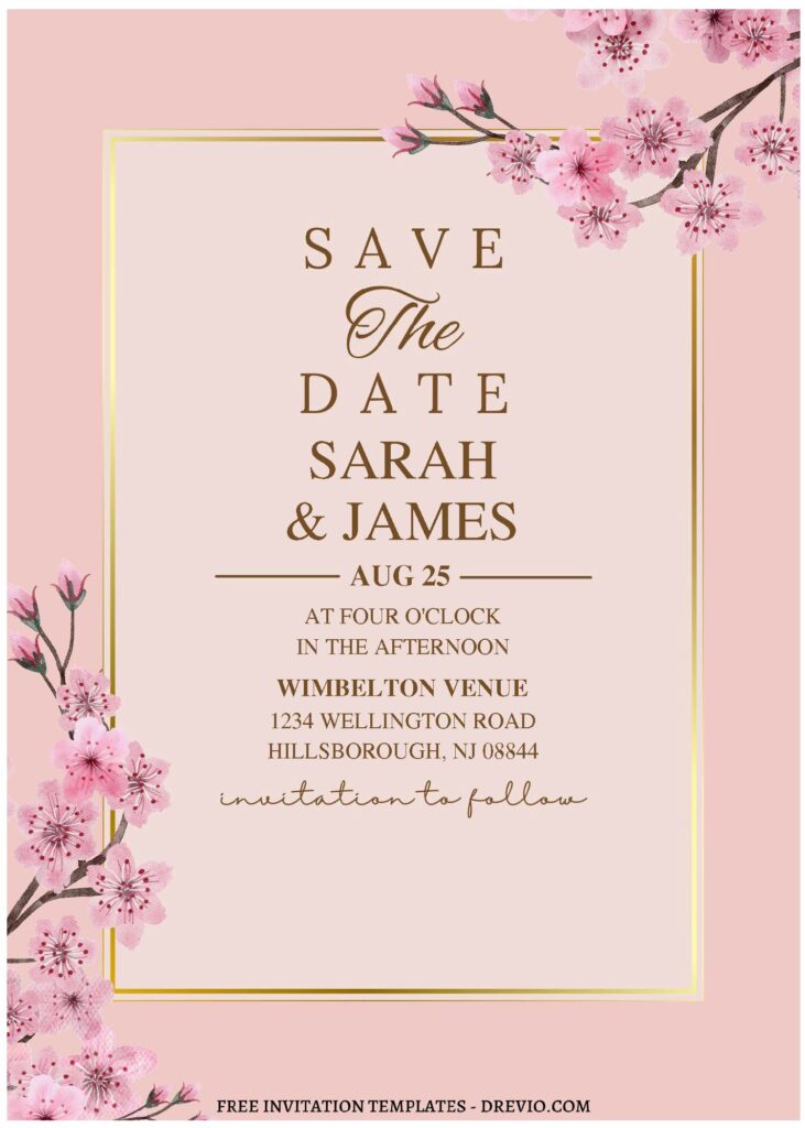 (Free Editable PDF) Charming Pastel Sakura Wedding Invitation Templates A