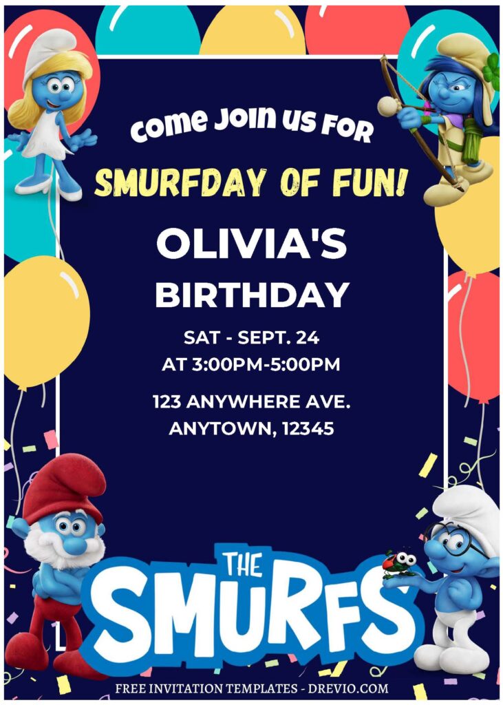 Invitation Template of (Free Editable PDF) Cheerful Smurfs Birthday Invitation Templates 2