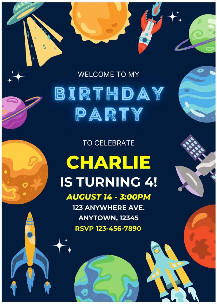 Invitation Template of (Free Editable PDF) Adorable Space Themed Kids Birthday Invitation Templates 3