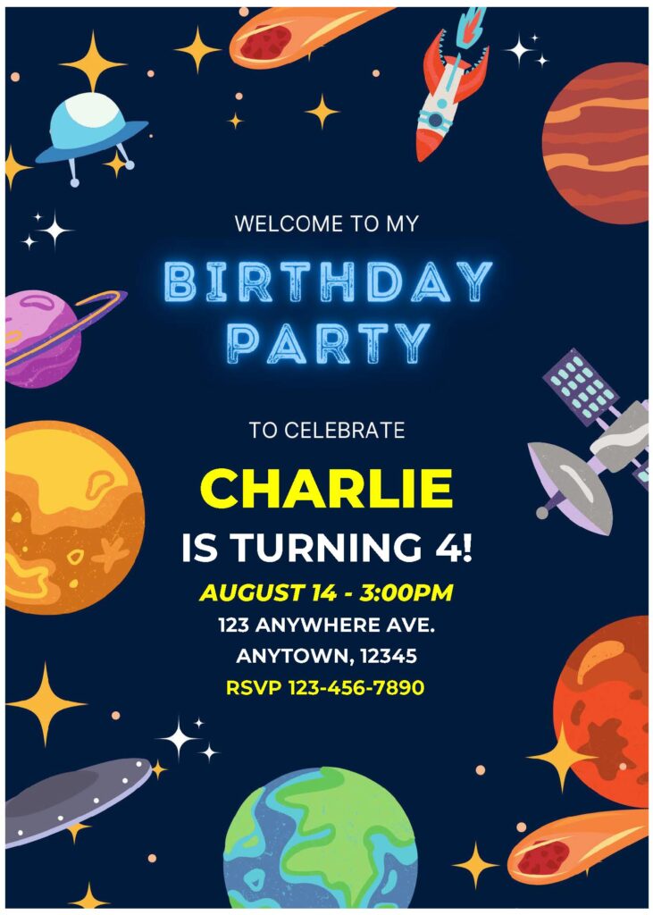 Invitation Template of (Free Editable PDF) Adorable Space Themed Kids Birthday Invitation Templates 2