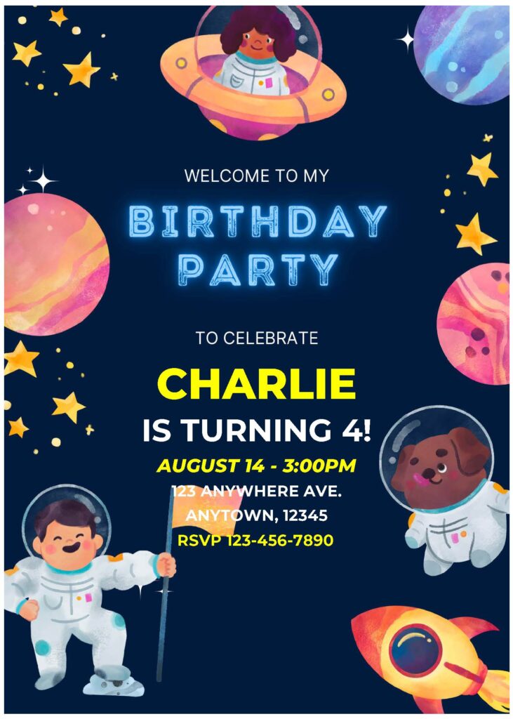 Invitation Template of (Free Editable PDF) Adorable Space Themed Kids Birthday Invitation Templates 1