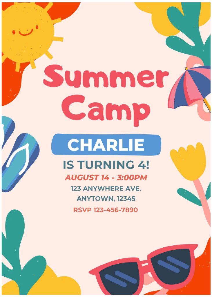 Invitation Template of (Free Editable PDF) Colorful Summer Camp Birthday Invitation Templates 3