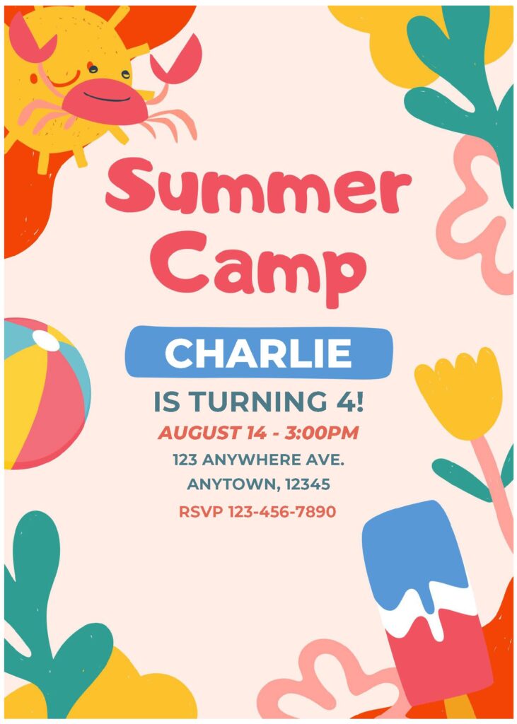 Invitation Template of (Free Editable PDF) Colorful Summer Camp Birthday Invitation Templates 2