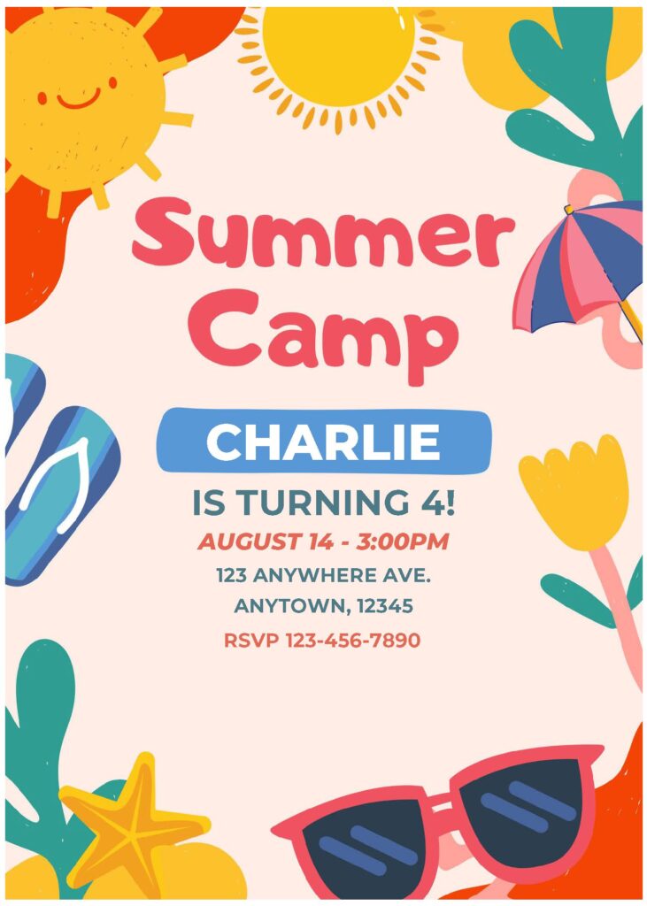 Invitation Template of (Free Editable PDF) Colorful Summer Camp Birthday Invitation Templates 1