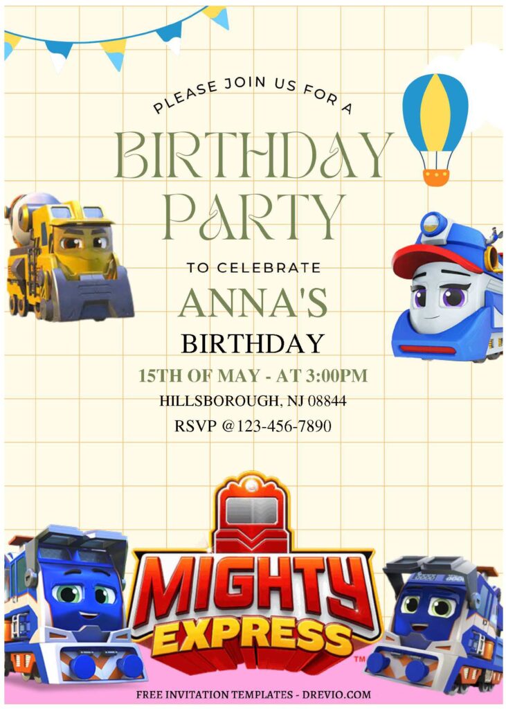 Invitation Template of (Free Editable PDF) Mighty Express Train Kids Birthday Invitation Templates 1