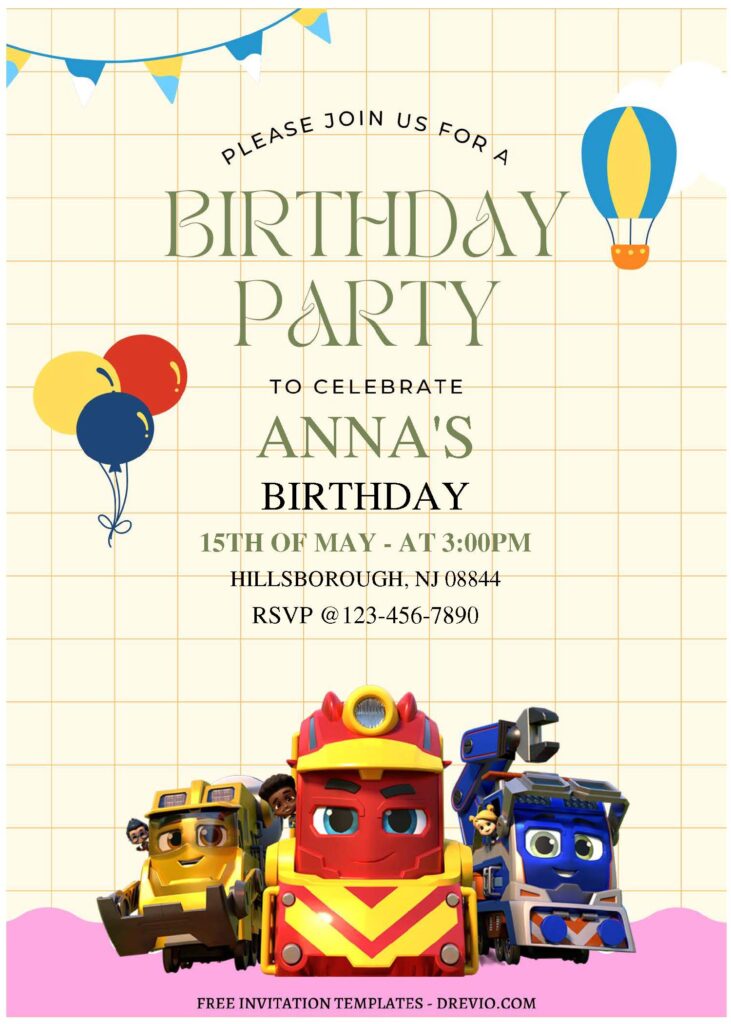 (Free Editable PDF) Mighty Express Train Kids Birthday Invitation Templates A