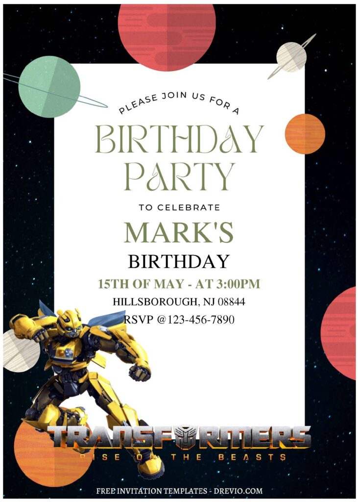 (Free Editable PDF) Transformers The Rise Of The Beast Birthday Invitation Templates C