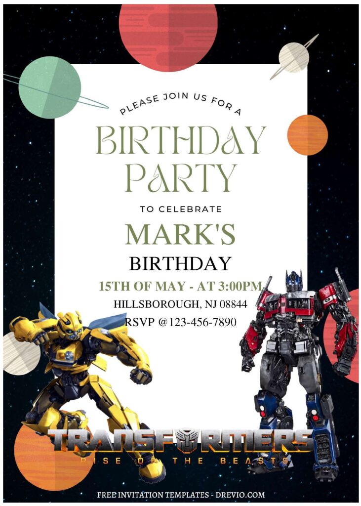 (Free Editable PDF) Transformers The Rise Of The Beast Birthday Invitation Templates with Bumblebee