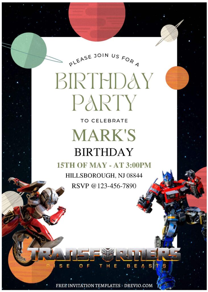 (Free Editable PDF) Transformers The Rise Of The Beast Birthday Invitation Templates A