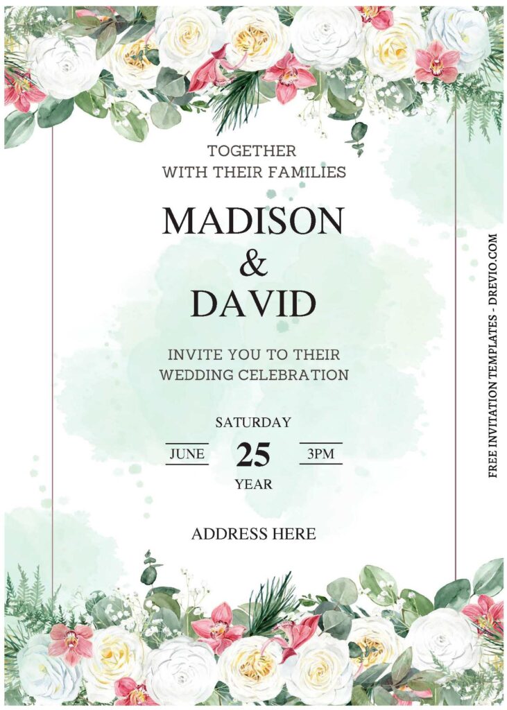 (Free Editable PDF) Dreamy White Floral Wedding Invitation Templates C