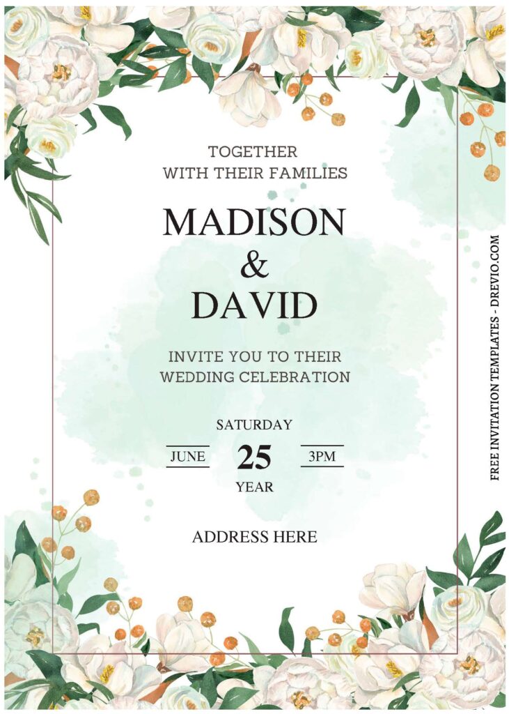 (Free Editable PDF) Dreamy White Floral Wedding Invitation Templates with editable text