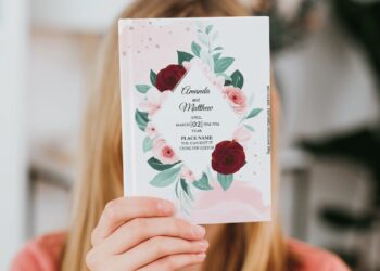 (Free Editable PDF) Elegant Rhombus Floral Frame Wedding Invitation Templates