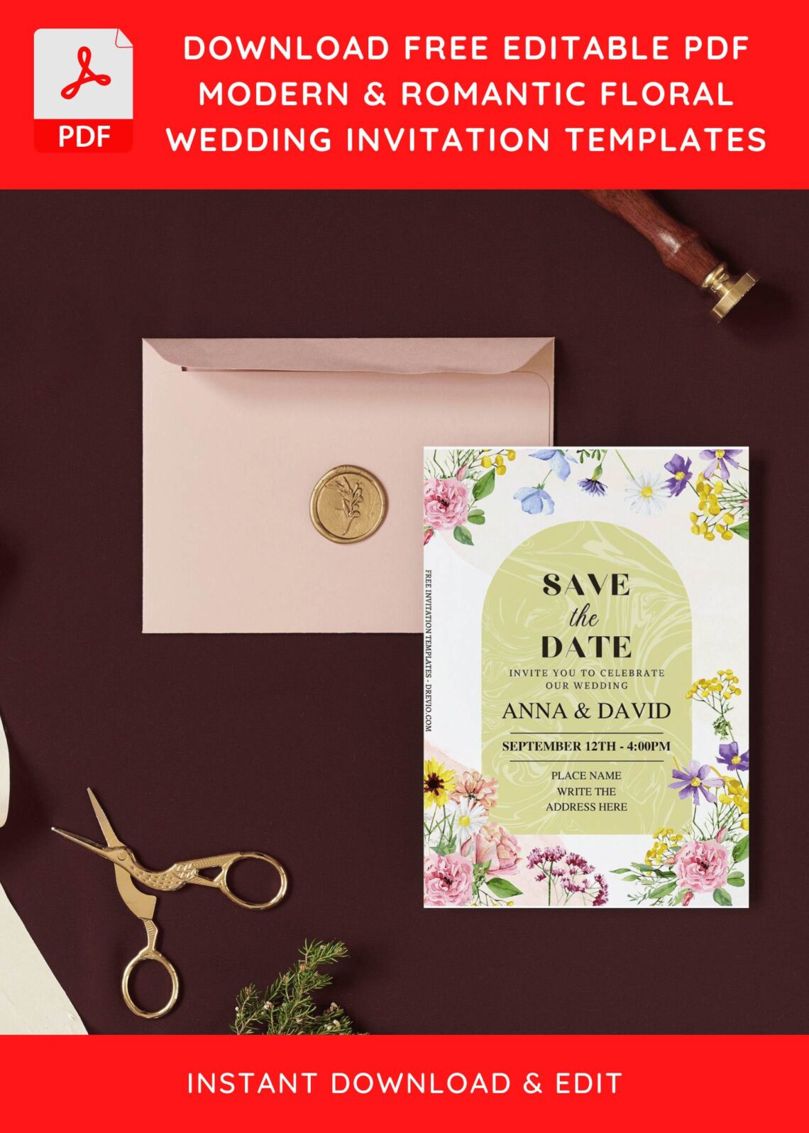 (Free Editable PDF) Modern & Romantic Spring Wedding Invitation Templates I