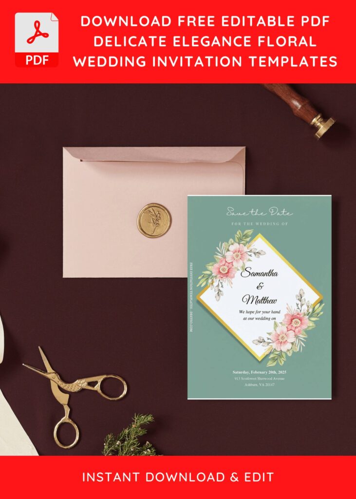 (Free Editable PDF) Delightful Floral Elegance Wedding Invitation Templates I