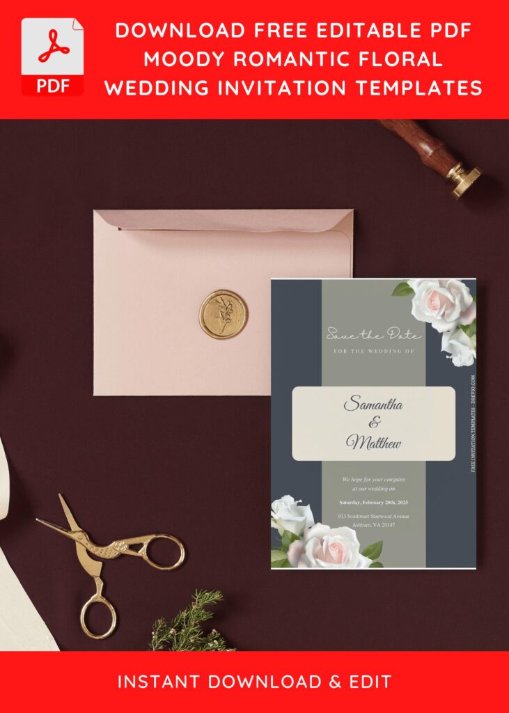 (Free Editable PDF) Moody Romantic Spring Floral Wedding Invitation Templates G