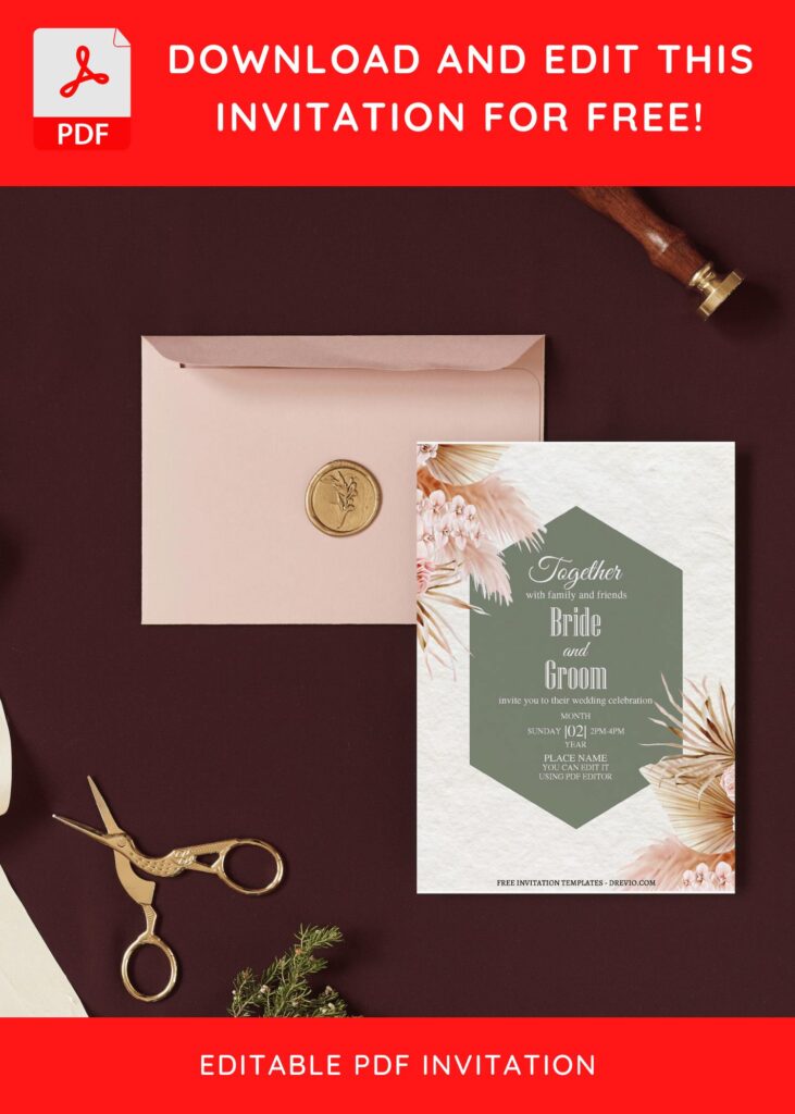 (Free Editable PDF) Timeless Boho Elegance Wedding Invitation Templates I