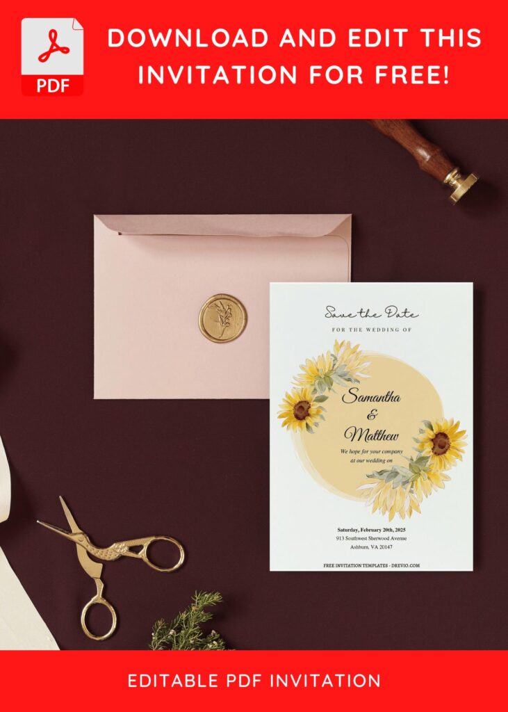 Invitation Template of (Free Editable PDF) Striking Serene Sunflower Wedding Invitation Templates 7