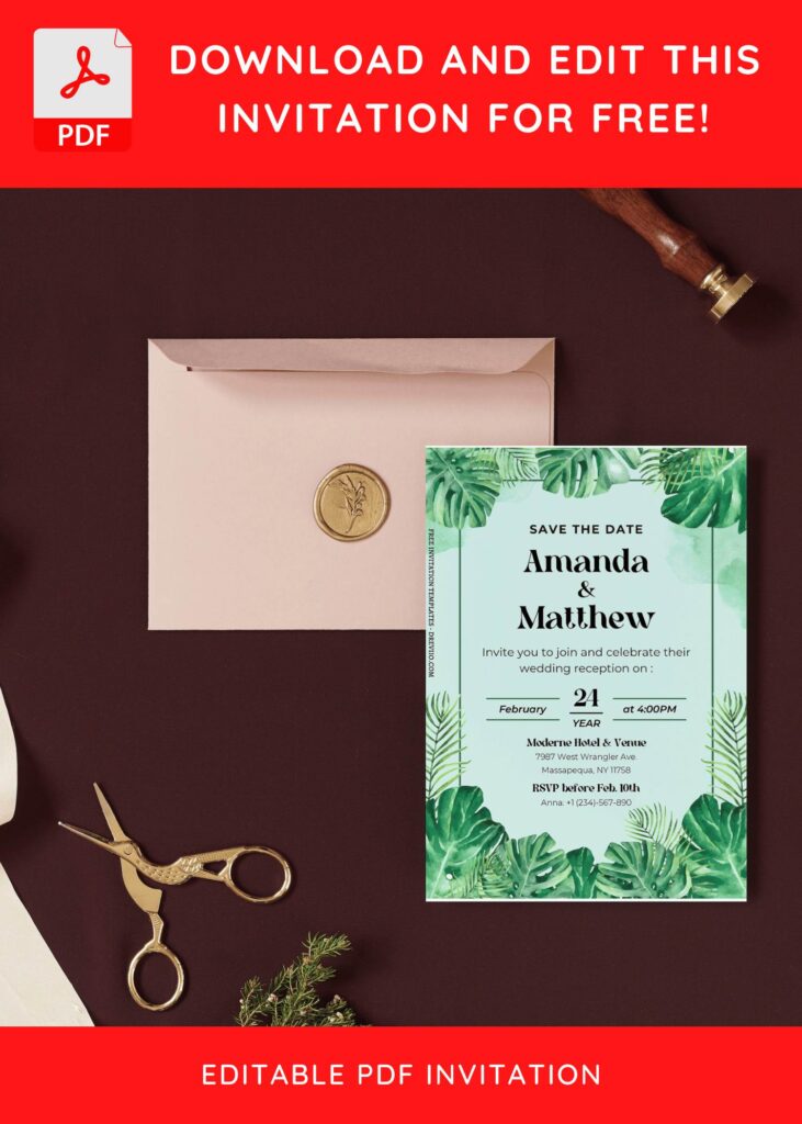 Invitation Template of (Free Editable PDF) Dreamy Greenery Elegance Wedding Invitation Templates 4