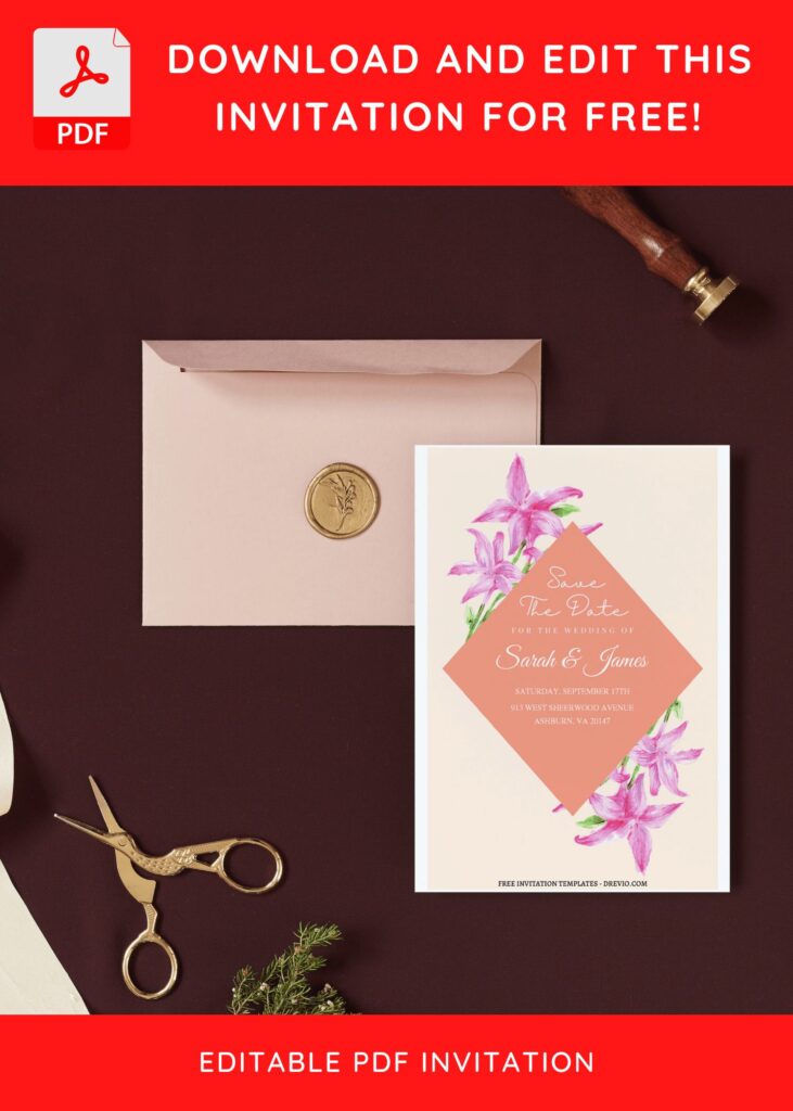 Invitation Template of (Free Editable PDF) Floral Charm Lily Wedding Invitation Templates 3