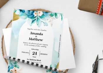 (Free Editable PDF) Beautiful And Elegant Blue Floral Wedding Invitation Templates F