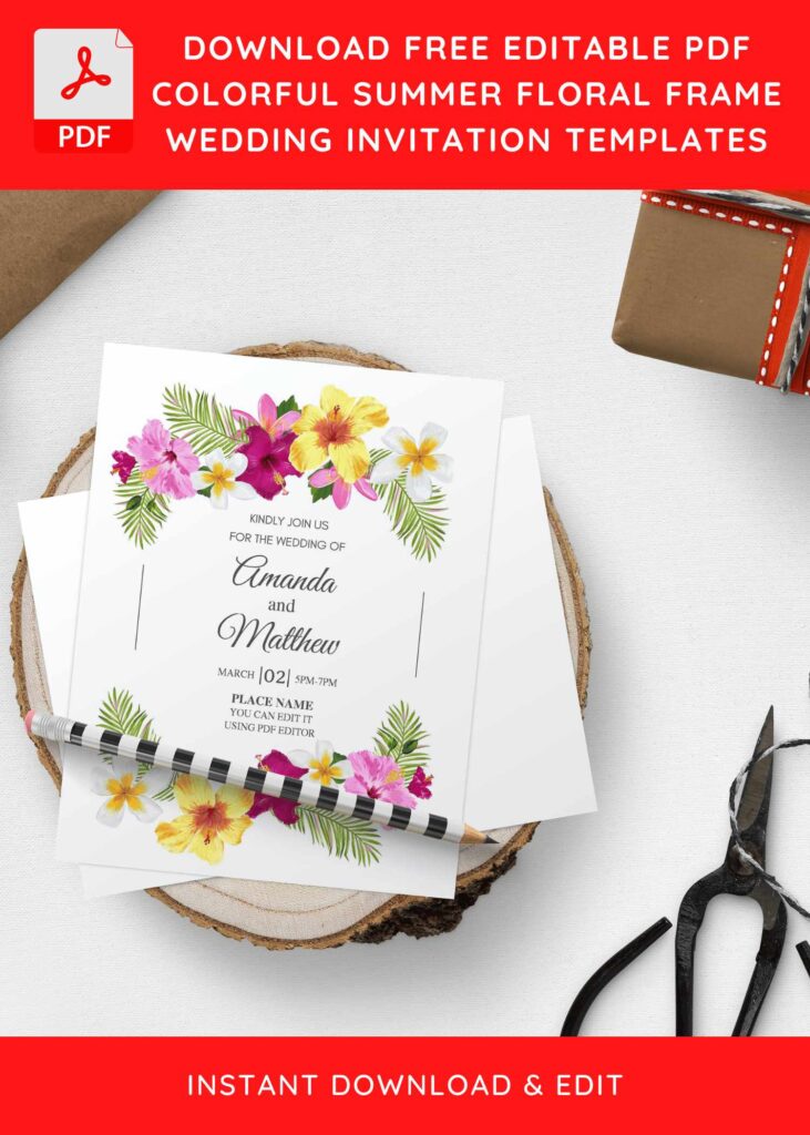 (Free Editable PDF) Summer Crown Wedding Invitation Templates E