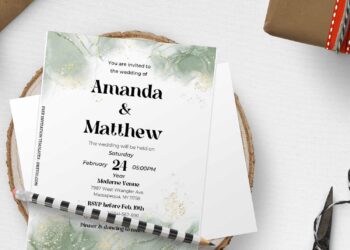(Free Editable PDF) Classy Marble Wedding Invitation Templates