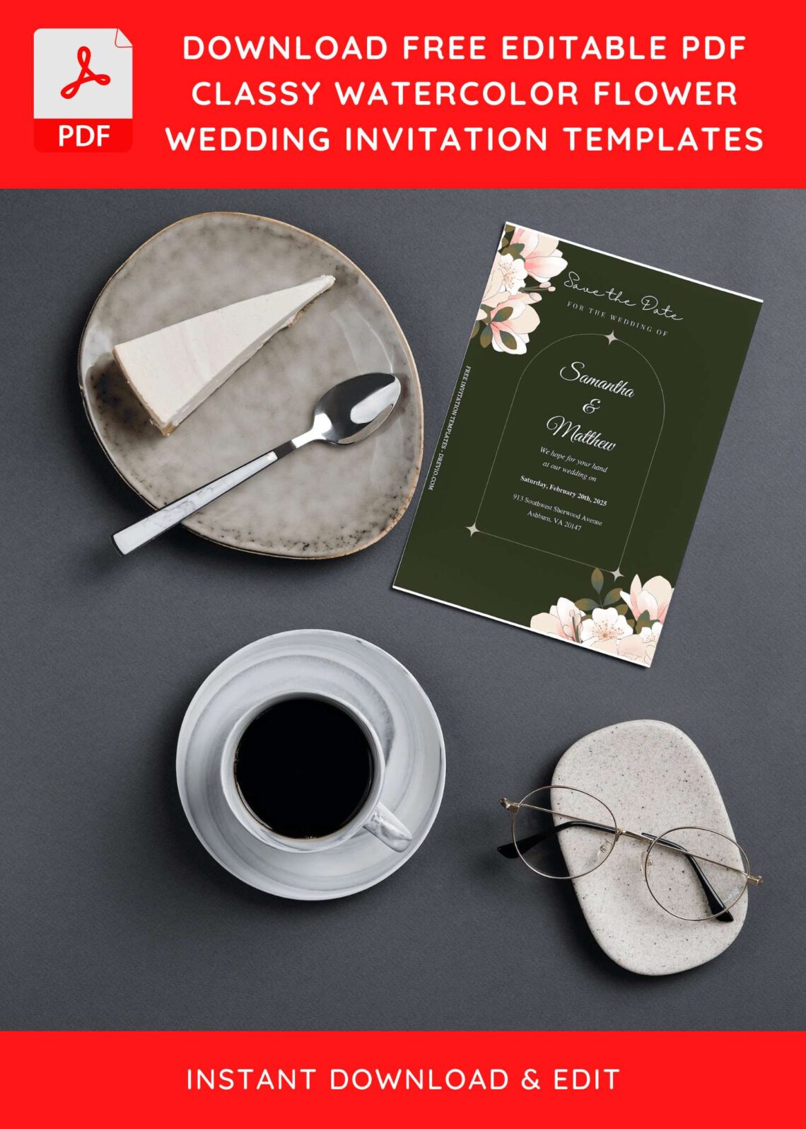(Free Editable PDF) Fresh & Simple Floral Wedding Invitation Templates D