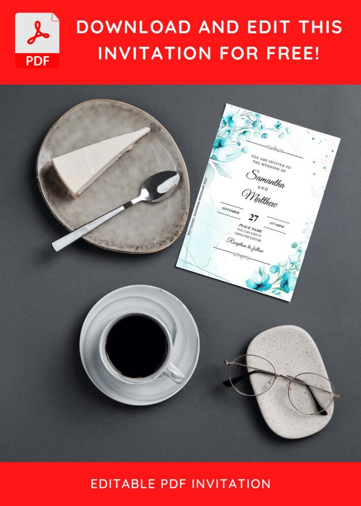 Invitation Template of (Free Editable PDF) White & Blue Pansy Flower Wedding Invitation Templates 5