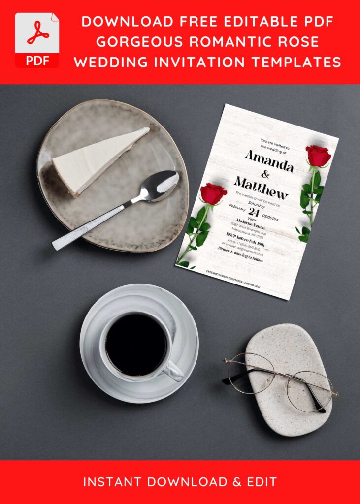 (Free Editable PDF) Deeply Romantic Rose Floral Wedding Invitation Templates D