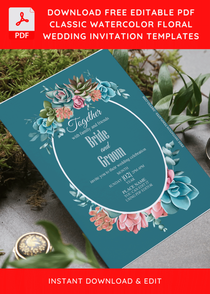 Invitation Template of (Free Editable PDF) Elegant Vintage Watercolor Floral Wedding Invitation Templates 5