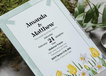 (Free Editable PDF) Modern Tulip Spring Wedding Invitation Templates