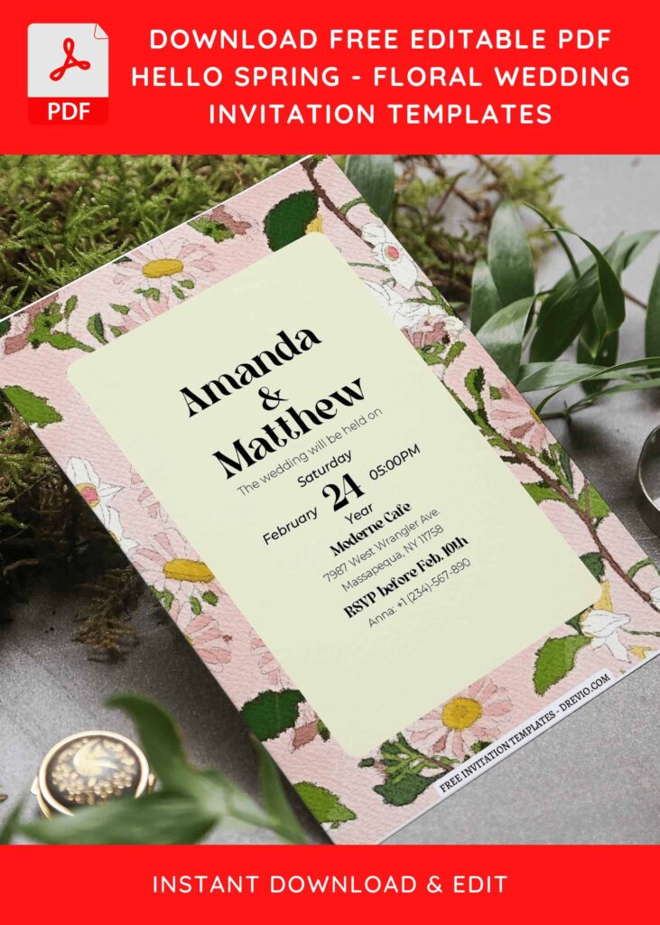 (Free Editable PDF) Hello Spring Floral Wedding Invitation Templates for modern brides