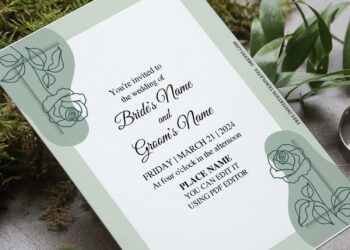 (Free Editable PDF) Botanical Floral Line Art Wedding Invitation Templates
